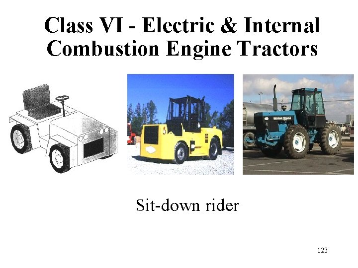 Class VI - Electric & Internal Combustion Engine Tractors Sit-down rider 123 