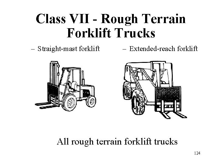 Class VII - Rough Terrain Forklift Trucks – Straight-mast forklift – Extended-reach forklift All