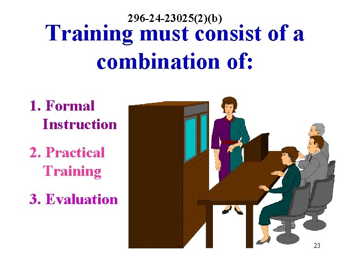 296 -24 -23025(2)(b) Training must consist of a combination of: 1. Formal Instruction 2.