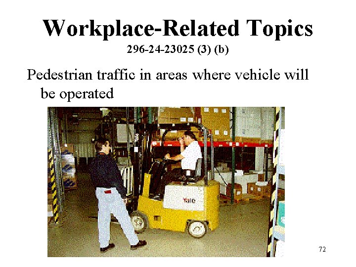Workplace-Related Topics 296 -24 -23025 (3) (b) Pedestrian traffic in areas where vehicle will