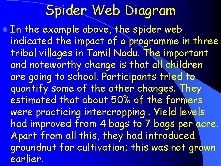 Spider Web Diagram l In the example above, the spider web indicated the impact