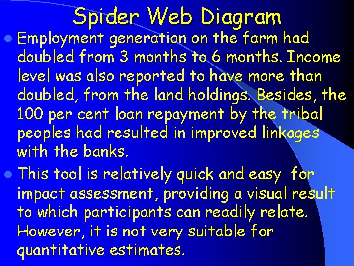 Spider Web Diagram l Employment generation on the farm had doubled from 3 months