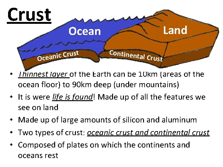 Crust Land Ocean st u r C c i n Ocea Continen tal Crust