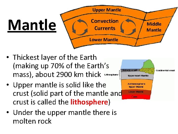 Upper Mantle Convection Currents Lower Mantle • Thickest layer of the Earth (making up
