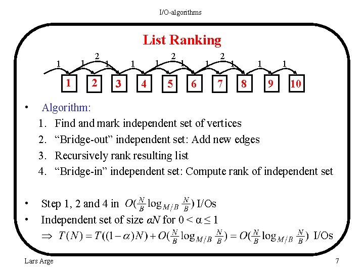 I/O-algorithms List Ranking 1 1 1 2 2 1 1 1 3 4 2