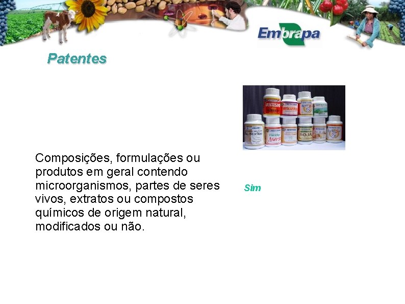 Patentes Composições, formulações ou produtos em geral contendo microorganismos, partes de seres vivos, extratos