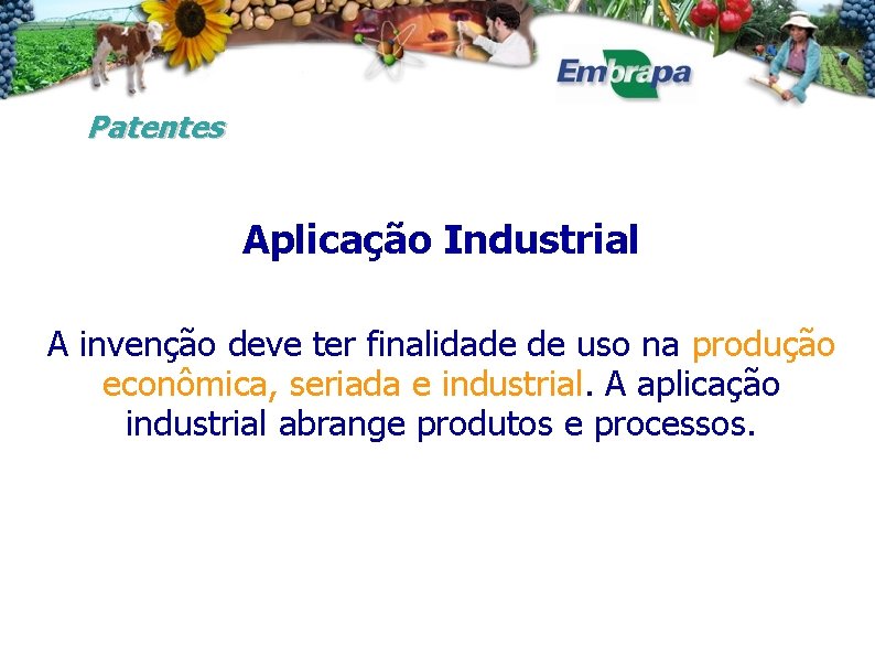 Patentes Aplicação Industrial A invenção deve ter finalidade de uso na produção econômica, seriada