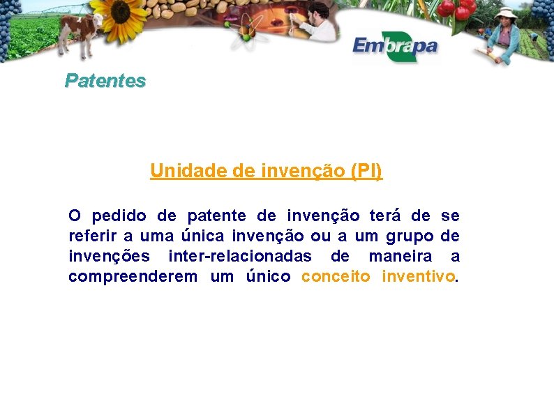 Patentes Unidade de invenção (PI) O pedido de patente de invenção terá de se