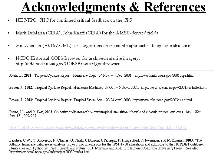 Acknowledgments & References • NHC/TPC, CHC for continued critical feedback on the CPS •
