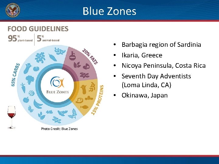  Blue Zones Barbagia region of Sardinia Ikaria, Greece Nicoya Peninsula, Costa Rica Seventh
