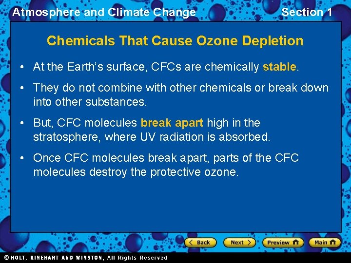Atmosphere and Climate Change Section 1 Chemicals That Cause Ozone Depletion • At the