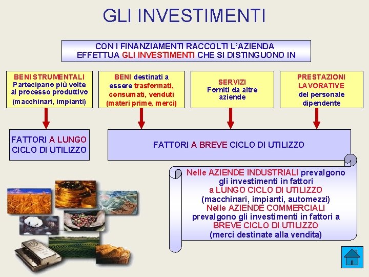 GLI INVESTIMENTI CON I FINANZIAMENTI RACCOLTI L’AZIENDA EFFETTUA GLI INVESTIMENTI CHE SI DISTINGUONO IN