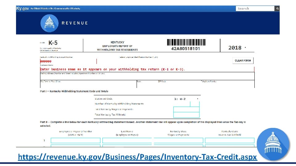 Office of Tax Policy and Regulation https: //revenue. ky. gov/Business/Pages/Inventory-Tax-Credit. aspx 