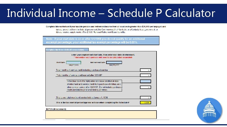 Individual Income – Schedule P Calculator 