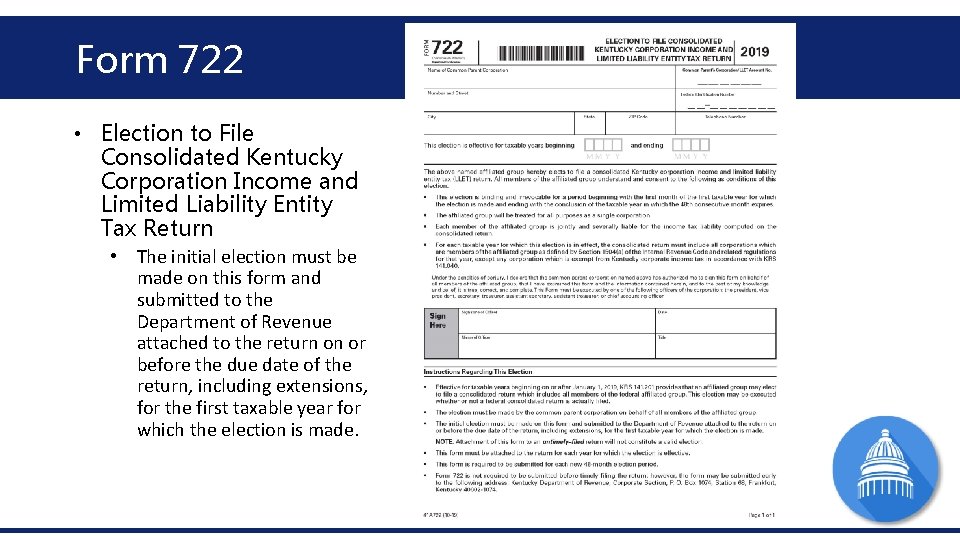 Form 722 • Election to File Consolidated Kentucky Corporation Income and Limited Liability Entity