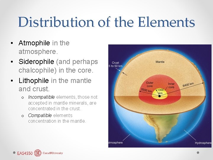 Distribution of the Elements • Atmophile in the atmosphere. • Siderophile (and perhaps chalcophile) Distribution of the Elements • Atmophile in the atmosphere. • Siderophile (and perhaps chalcophile)