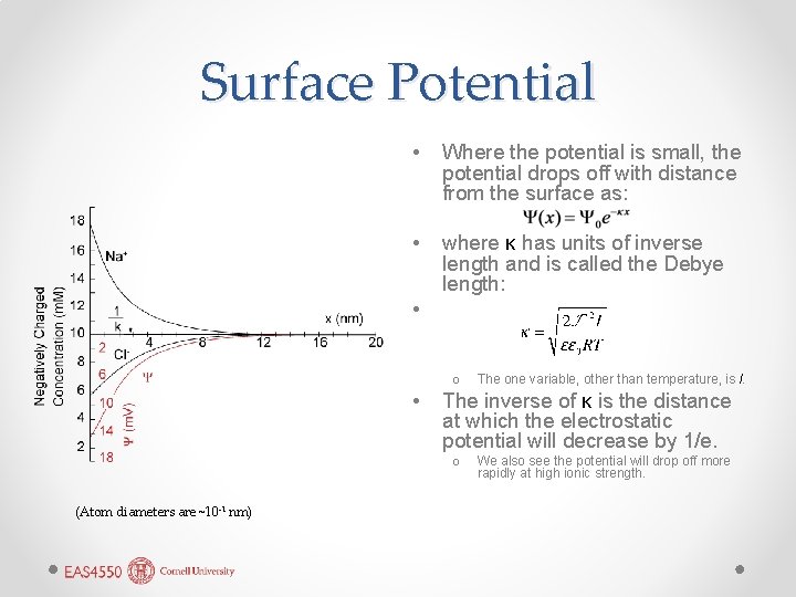 Surface Potential • Where the potential is small, the potential drops off with distance Surface Potential • Where the potential is small, the potential drops off with distance