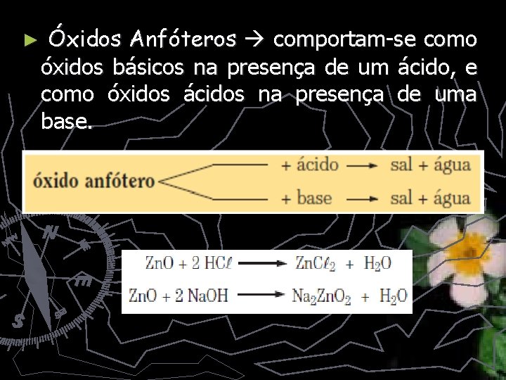 ► Óxidos Anfóteros comportam-se como óxidos básicos na presença de um ácido, e como