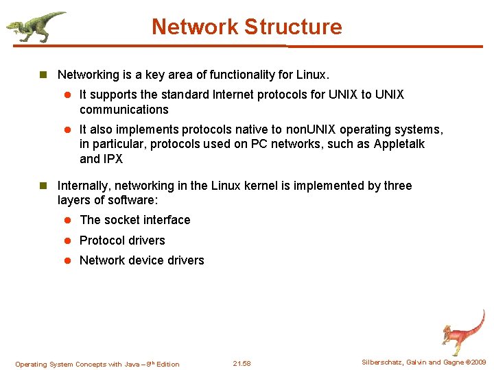 Network Structure n Networking is a key area of functionality for Linux. l It Network Structure n Networking is a key area of functionality for Linux. l It