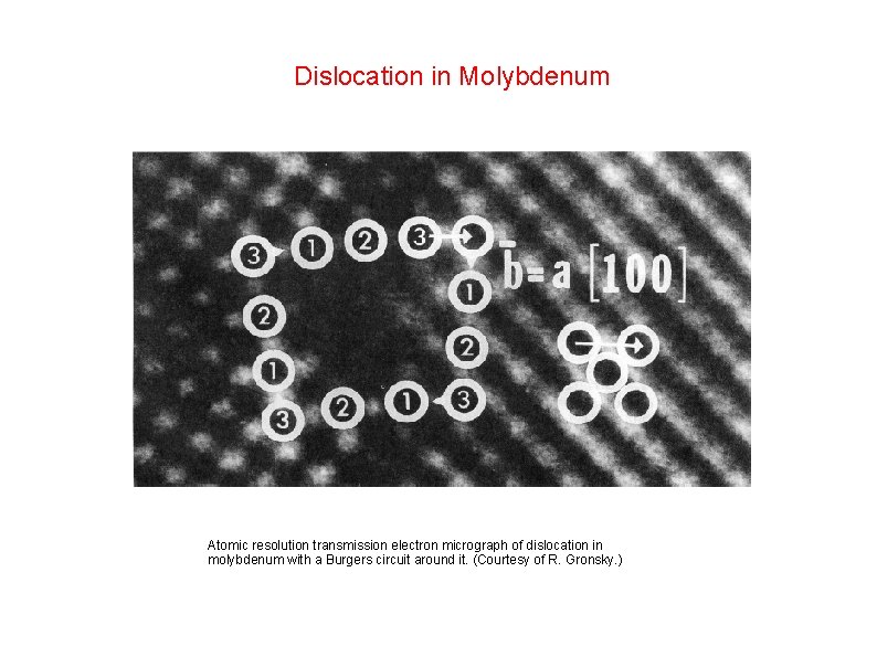 Dislocation in Molybdenum Atomic resolution transmission electron micrograph of dislocation in molybdenum with a