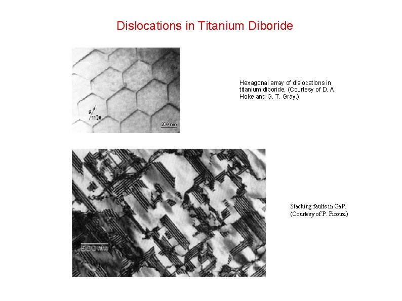 Dislocations in Titanium Diboride Hexagonal array of dislocations in titanium diboride. (Courtesy of D.