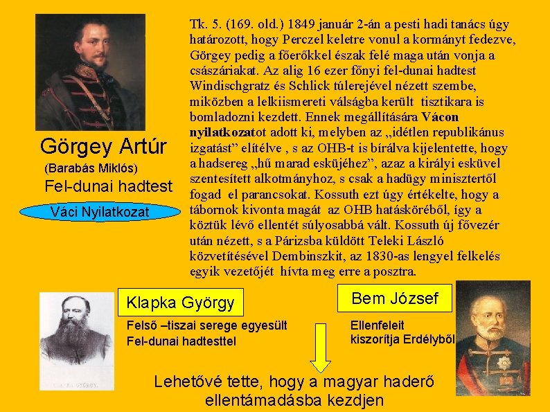 Görgey Artúr (Barabás Miklós) Fel-dunai hadtest Váci Nyilatkozat Tk. 5. (169. old. ) 1849