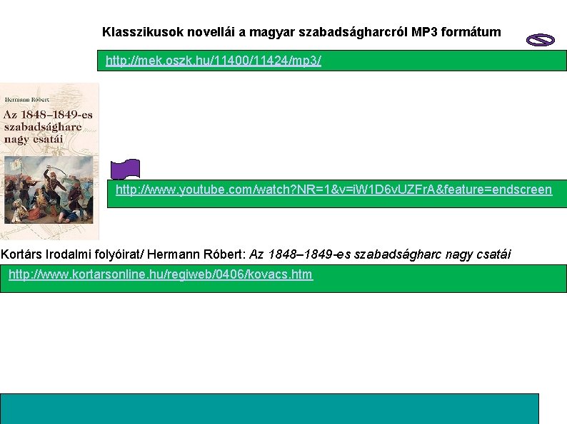 Klasszikusok novellái a magyar szabadságharcról MP 3 formátum http: //mek. oszk. hu/11400/11424/mp 3/ http: