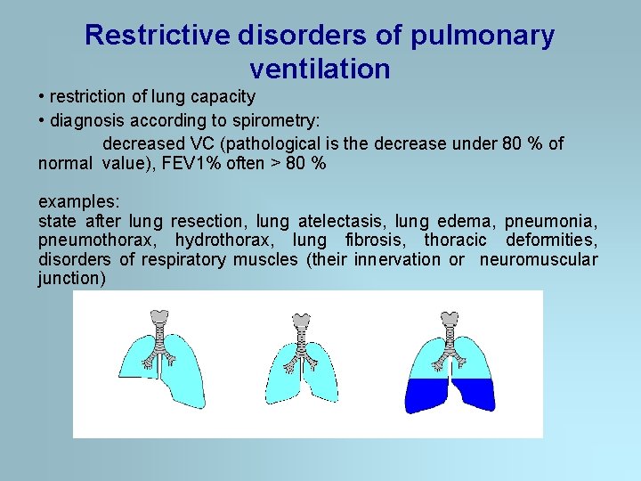 Restrictive disorders of pulmonary ventilation • restriction of lung capacity • diagnosis according to