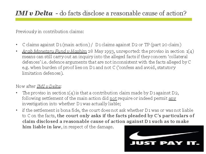 IMI v Delta - do facts disclose a reasonable cause of action? Previously in