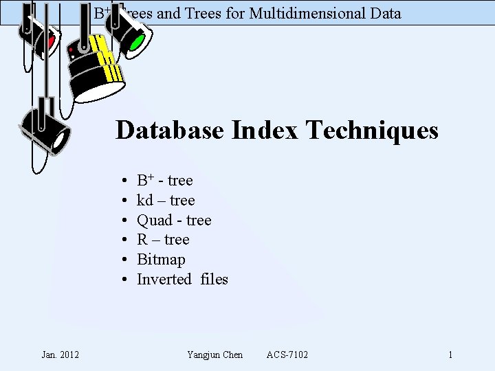 B+-Trees and Trees for Multidimensional Database Index Techniques • • • Jan. 2012 B+