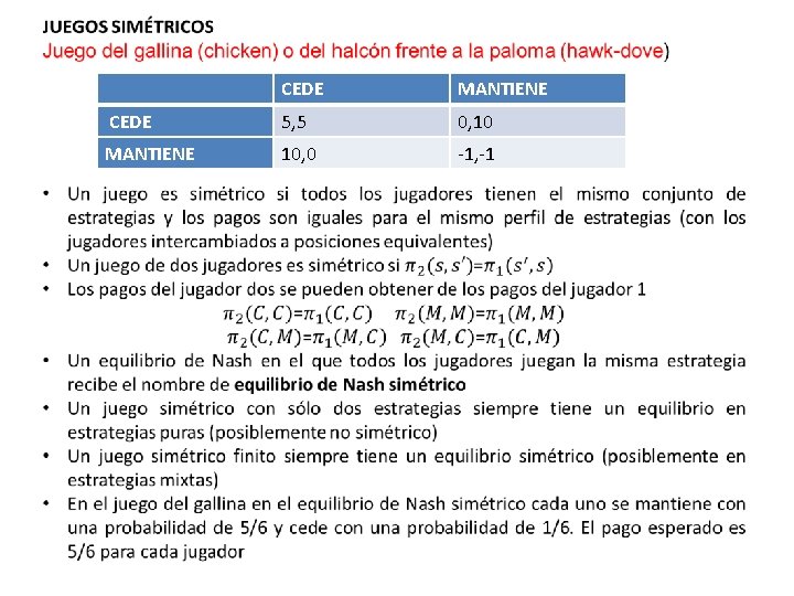  CEDE MANTIENE CEDE 5, 5 0, 10 MANTIENE 10, 0 -1, -1 