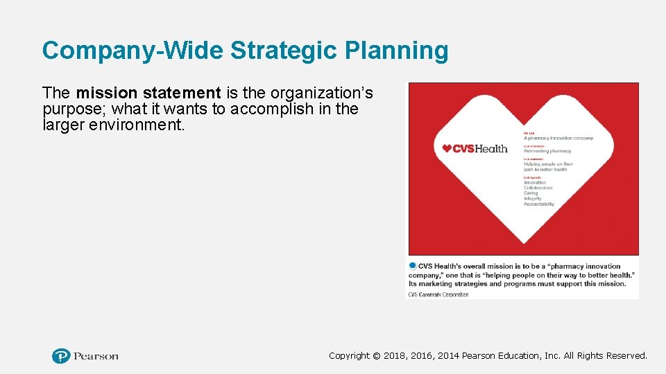 Company-Wide Strategic Planning The mission statement is the organization’s purpose; what it wants to