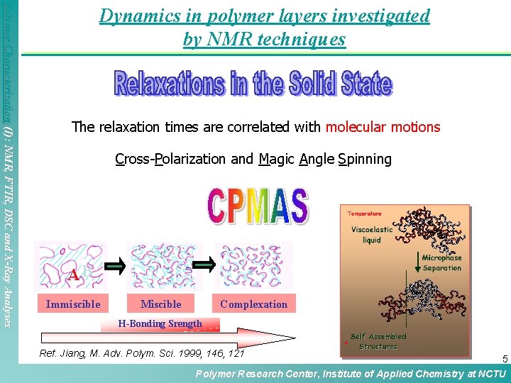 Polymer Characterization (I): NMR, FTIR, DSC and X-Ray Analyses Dynamics in polymer layers investigated Polymer Characterization (I): NMR, FTIR, DSC and X-Ray Analyses Dynamics in polymer layers investigated