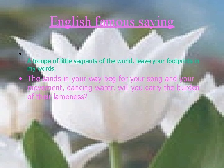 English famous saying • 　　 A troupe of little vagrants of the world, leave