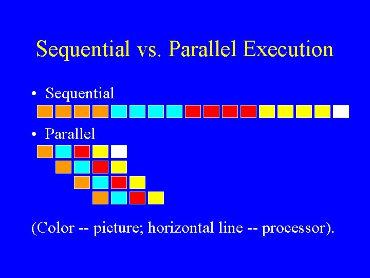 Sequential vs. Parallel Execution • Sequential • Parallel (Color -- picture; horizontal line --