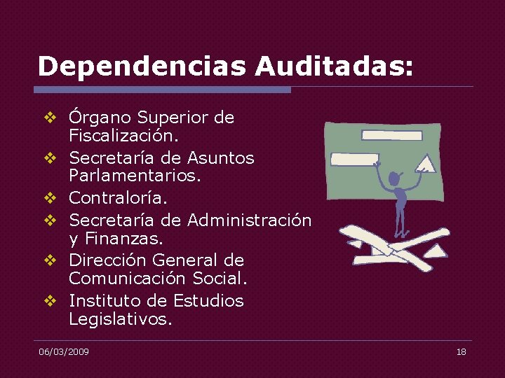 Dependencias Auditadas: v Órgano Superior de Fiscalización. v Secretaría de Asuntos Parlamentarios. v Contraloría.