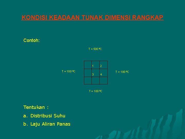 KONDISI KEADAAN TUNAK DIMENSI RANGKAP Contoh: T = 500 0 C 1 T =