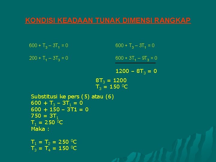 KONDISI KEADAAN TUNAK DIMENSI RANGKAP 600 + T 3 – 3 T 1 =