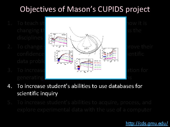 Objectives of Mason’s CUPIDS project 1. To teach students what Data Science is and