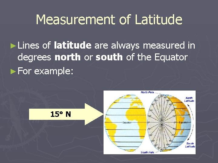 Measurement of Latitude ► Lines of latitude are always measured in degrees north or