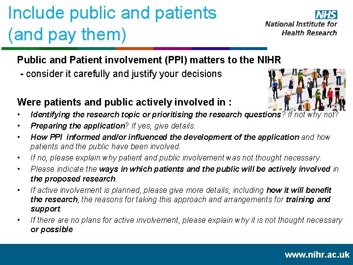 Include public and patients (and pay them) Public and Patient involvement (PPI) matters to