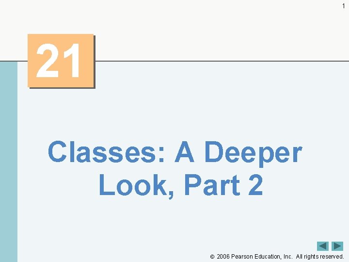 1 21 Classes: A Deeper Look, Part 2 2006 Pearson Education, Inc. All rights
