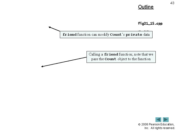 Outline 43 fig 21_15. cpp (2 of 2) friend function can modify Count’s private