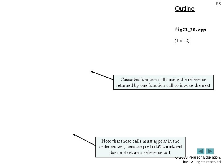 Outline 56 fig 21_20. cpp (1 of 2) Cascaded function calls using the reference