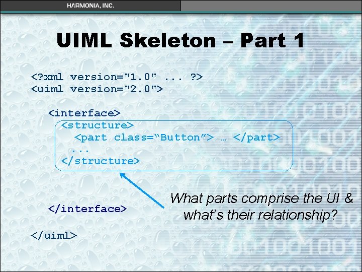UIML Skeleton – Part 1 <? xml version="1. 0". . . ? > <uiml UIML Skeleton – Part 1 <? xml version="1. 0". . . ? > <uiml