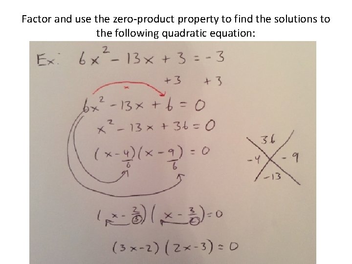 Factor and use the zero-product property to find the solutions to the following quadratic