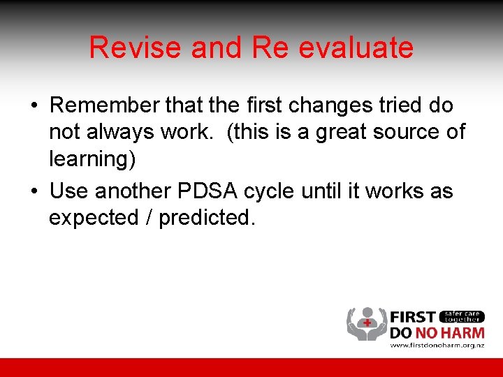 Revise and Re evaluate • Remember that the first changes tried do not always