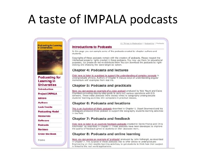 A taste of IMPALA podcasts 