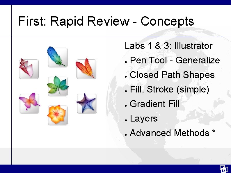 First: Rapid Review - Concepts Labs 1 & 3: Illustrator ● Pen Tool -