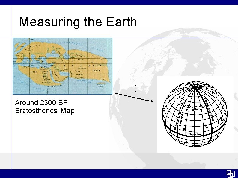 Measuring the Earth ? ? Around 2300 BP Eratosthenes' Map 